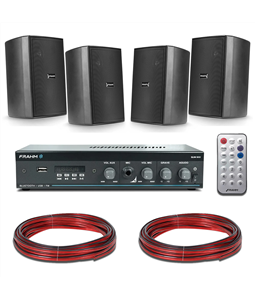 Kit Som Ambiente Frahm Amplificador Slim 1000 Bluetooth Usb 4 caixas PS200 c/ 20 mt fio