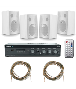Kit Som Ambiente Residencial Frahm Amplificador Bluetooth Usb Branco 30w + 20mt fio