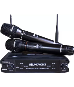 Microfone Duplo S/Fio Mm-320 Sf Uhf Recarregvel SoundVoice